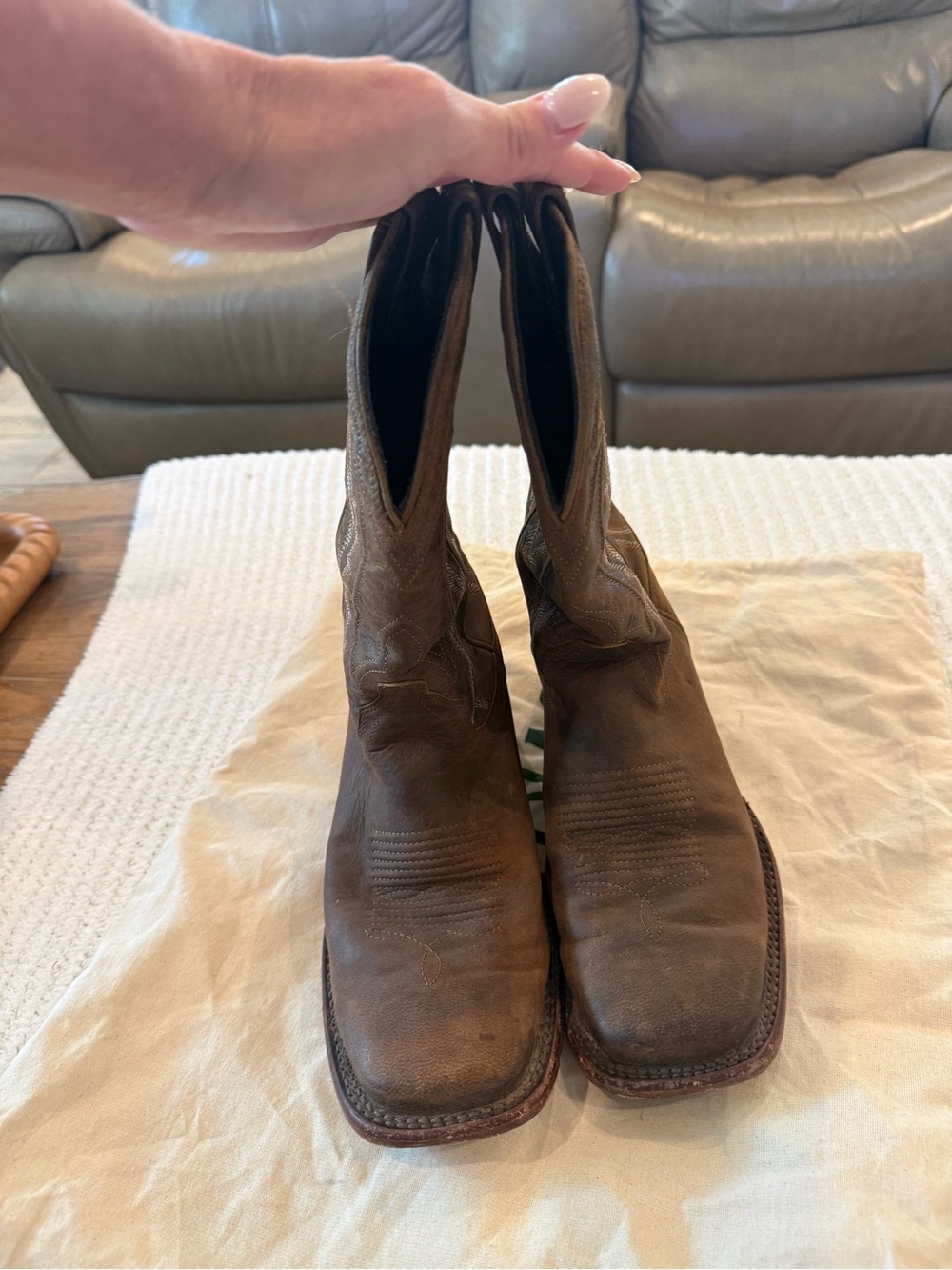 Tecovas The Doc size 8 Brown Leather Square-Toe Western Boots